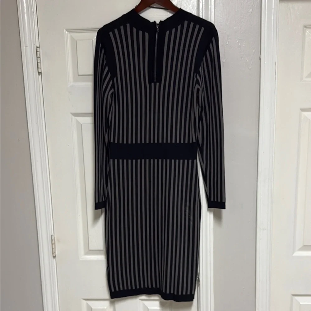 Y.A.S. Long Sleeve, Ribbed Knit Dress with Black and Grey Eegant Striped Dress - Picture 10 of 16